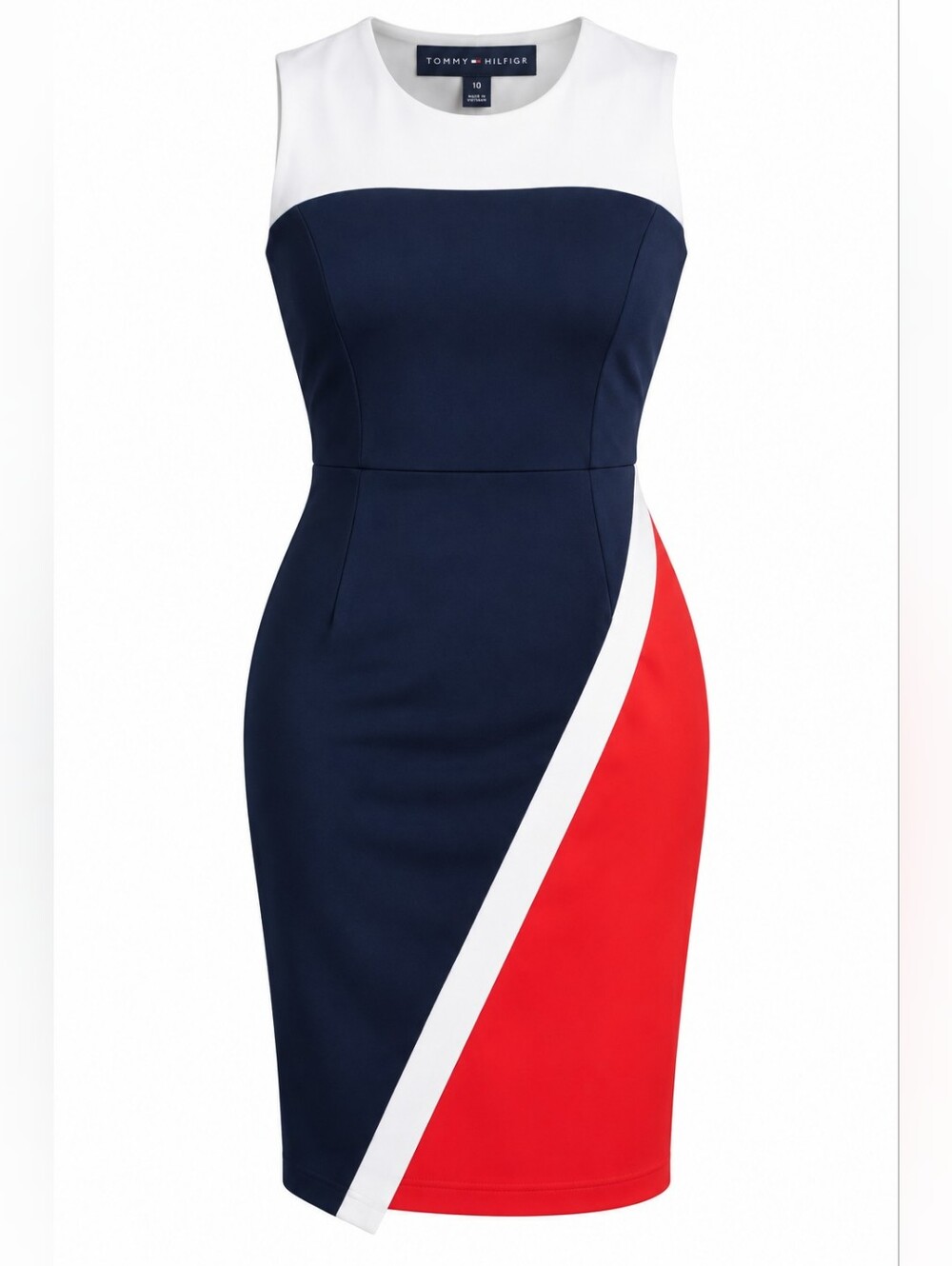 Tommy Hilfiger          Navy, Red & White Colorblock Midi Sheath Dress